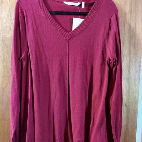 NWT Soft Surroundings Burgundy V Neck Tunic Length Lightweight Sweater size L - Picture 1 of 1